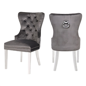 galaxy home erica tufted velvet chair stainless steel legs dark gray (set of 2)