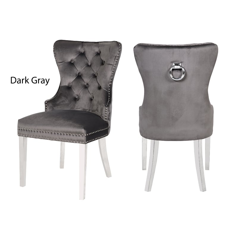 Erica 2 Piece Stainless Steel Legs Dinning Chair Finish with Velvet in Dark Gray