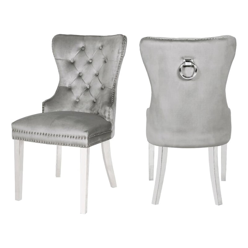 Erica 2 Piece Stainless Steel Legs Chair Finish with Velvet Fabric in Light Gray