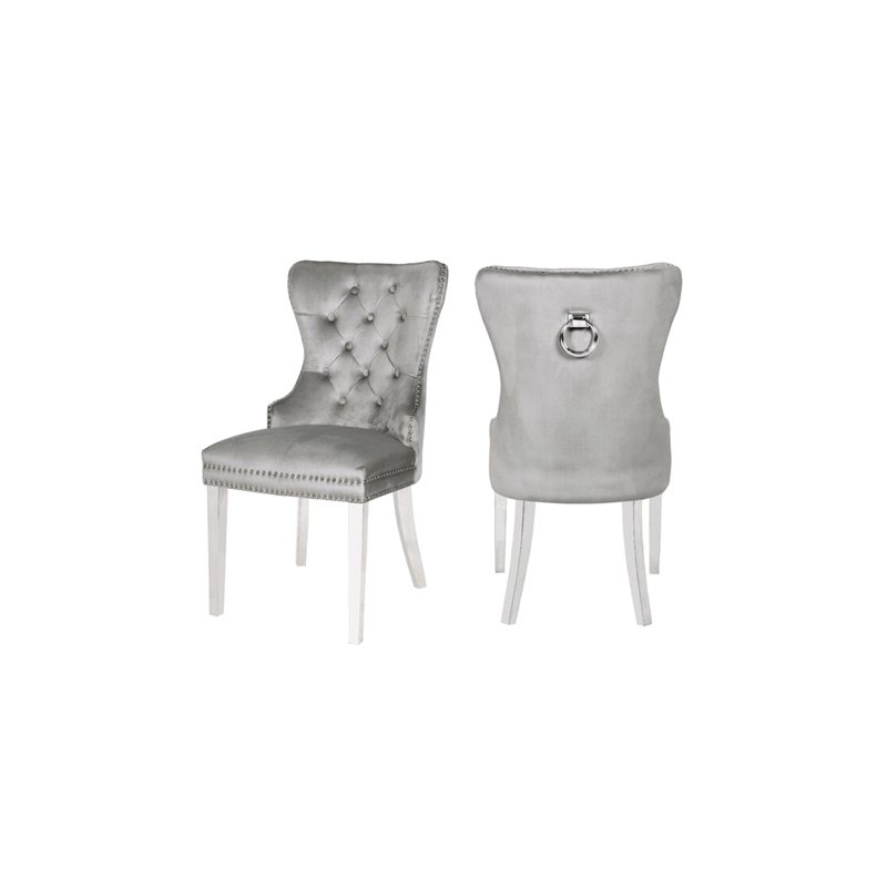 Erica 2 Piece Stainless Steel Legs Chair Finish with Velvet Fabric in Light Gray