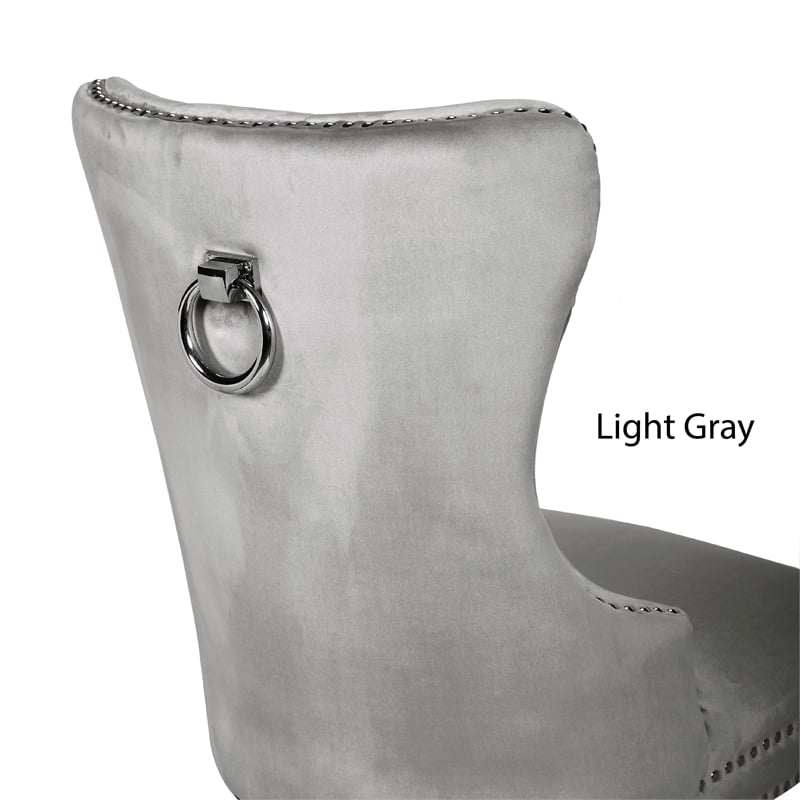 Erica 2 Piece Stainless Steel Legs Chair Finish with Velvet Fabric in Light Gray