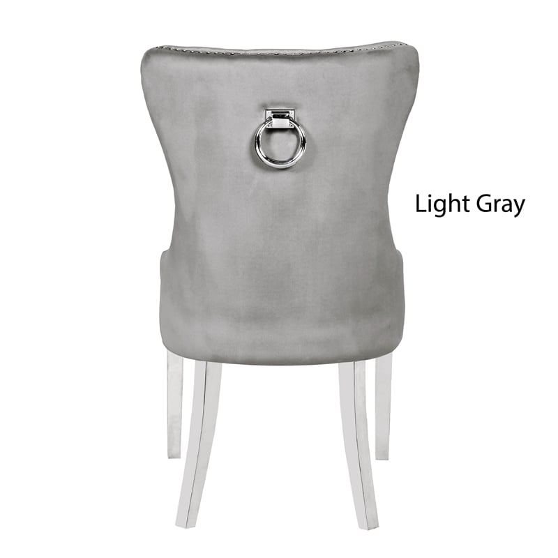 Erica 2 Piece Stainless Steel Legs Chair Finish with Velvet Fabric in Light Gray