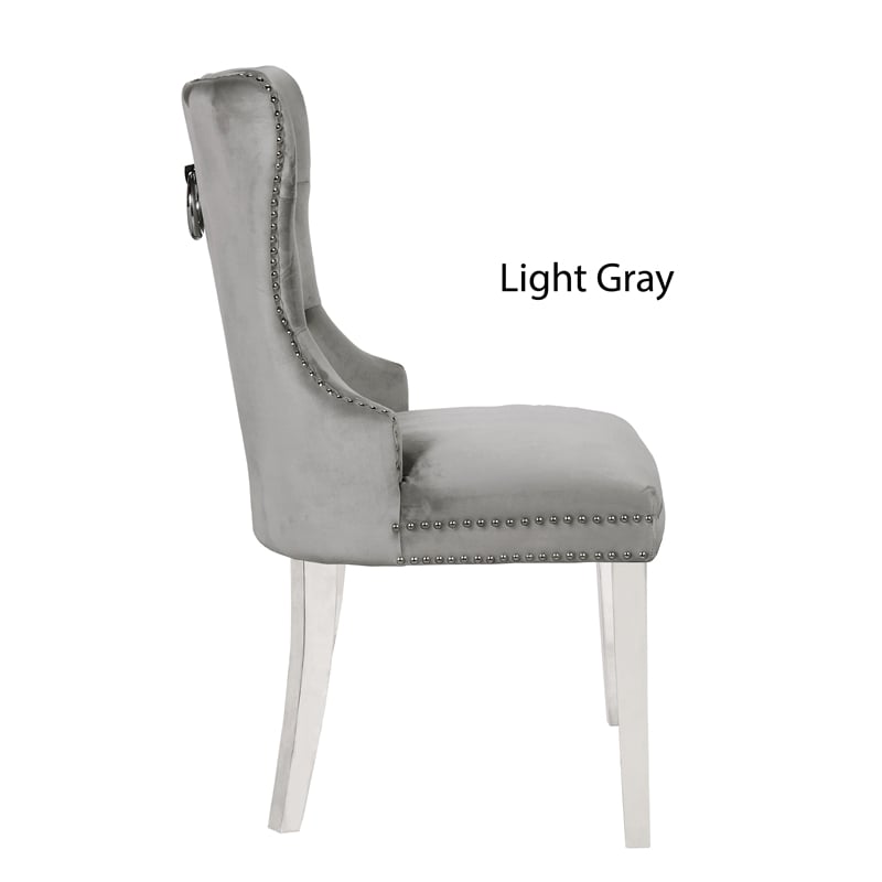 Erica 2 Piece Stainless Steel Legs Chair Finish with Velvet Fabric in Light Gray