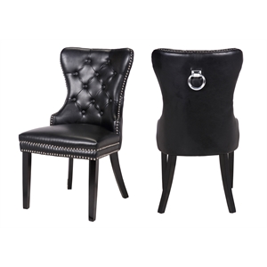 galaxy home erica faux leather chair with wood legs - black pu (set of 2)