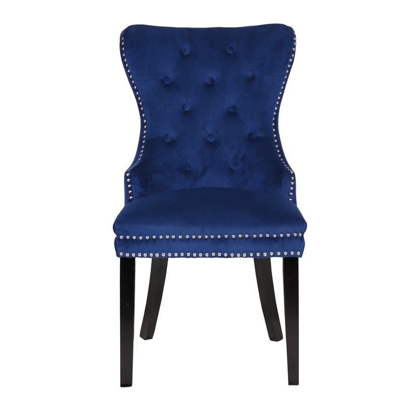 Erica 2 Piece Wood Legs Dinning Chair Finish with Velvet Fabric in Blue