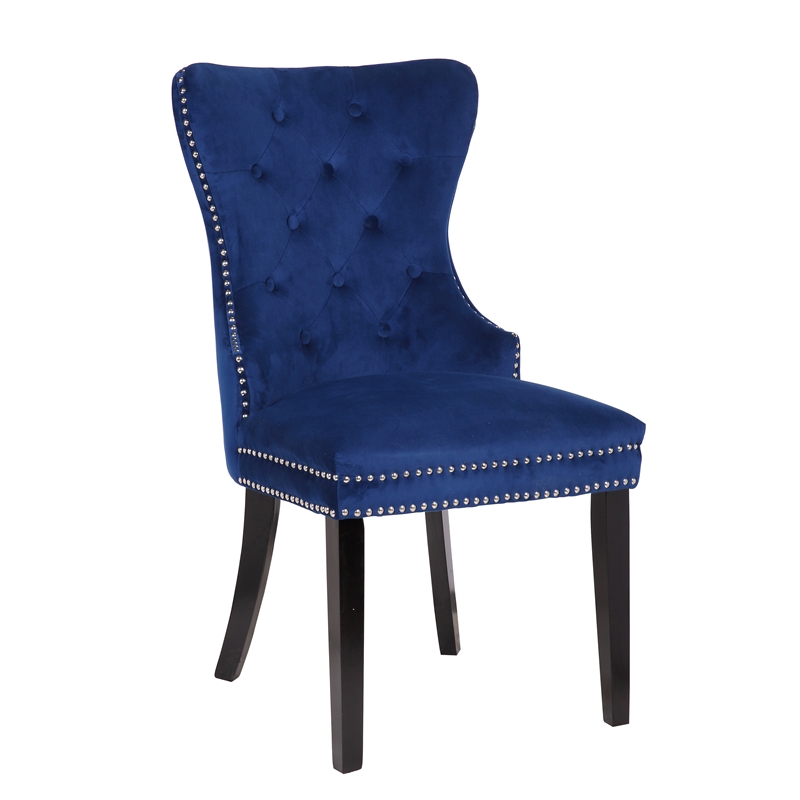 Erica 2 Piece Wood Legs Dinning Chair Finish with Velvet Fabric in Blue