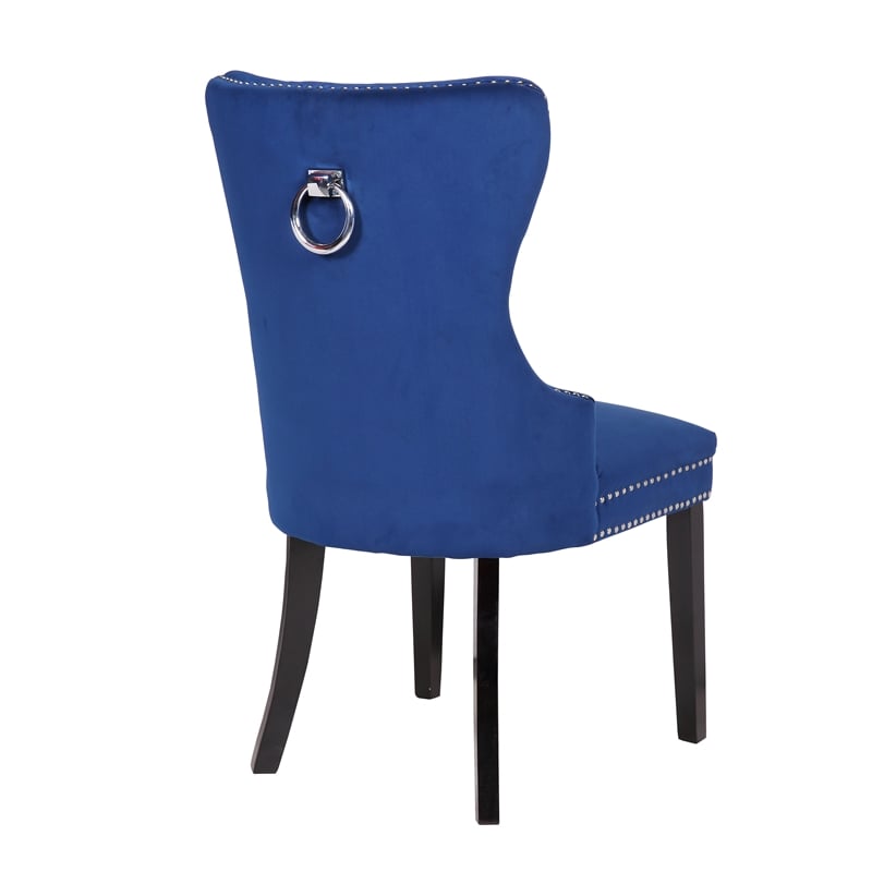 Erica 2 Piece Wood Legs Dinning Chair Finish with Velvet Fabric in Blue