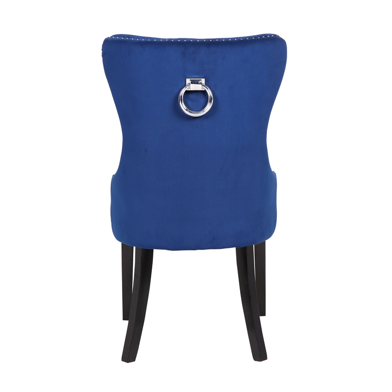 Erica 2 Piece Wood Legs Dinning Chair Finish with Velvet Fabric in Blue