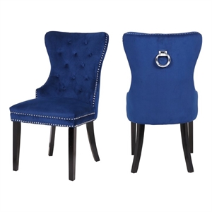 galaxy home erica velvet fabric chair with wood legs - navy blue (set of 2)