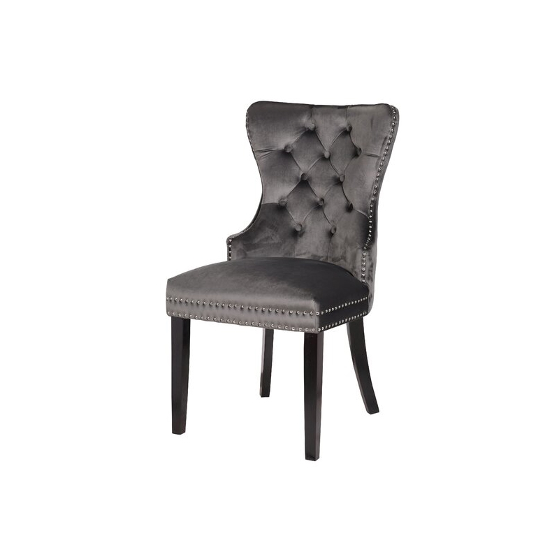 Erica 2 Piece Wood Legs Dinning Chair Finish with Velvet Fabric in Dark Gray