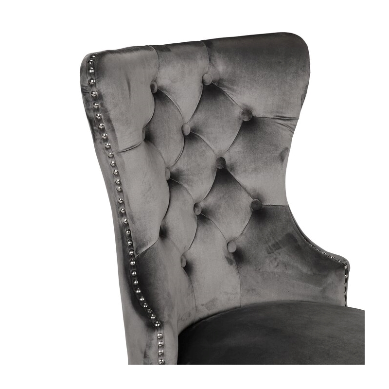 Erica 2 Piece Wood Legs Dinning Chair Finish with Velvet Fabric in Dark Gray