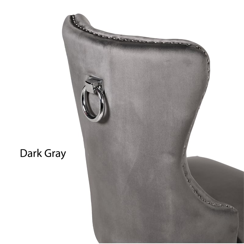 Erica 2 Piece Wood Legs Dinning Chair Finish with Velvet Fabric in Dark Gray