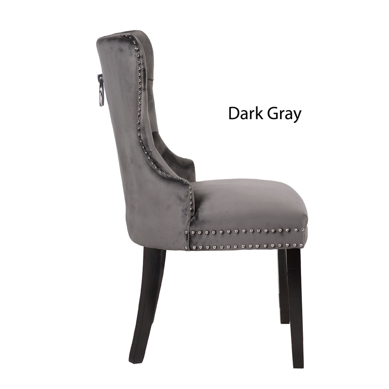 Erica 2 Piece Wood Legs Dinning Chair Finish with Velvet Fabric in Dark Gray