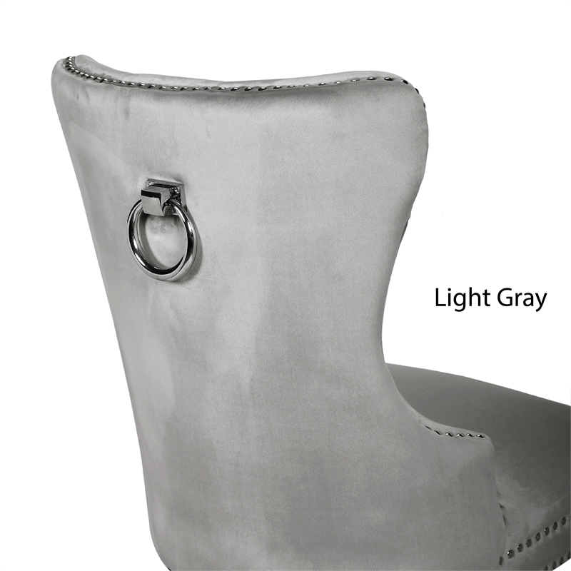 Erica 2 Piece Wood Legs Dinning Chair Finish with Velvet Fabric in Light Gray