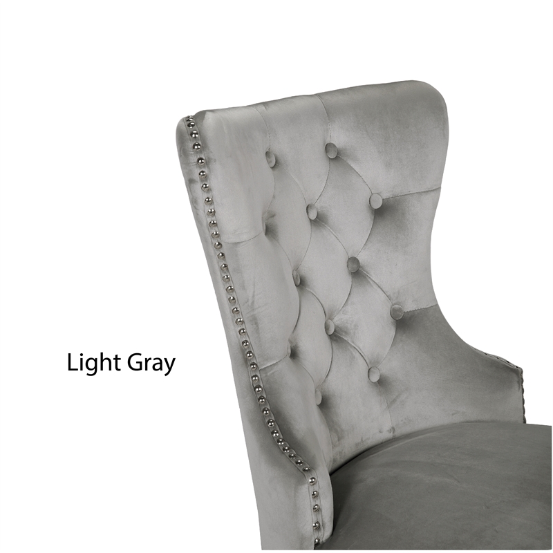 Erica 2 Piece Wood Legs Dinning Chair Finish with Velvet Fabric in Light Gray