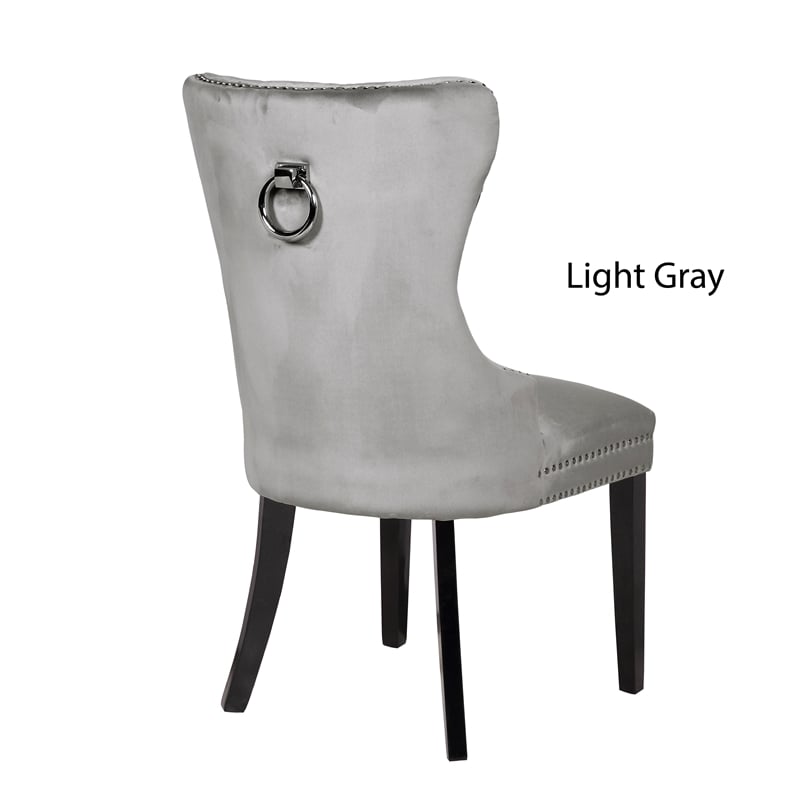 Erica 2 Piece Wood Legs Dinning Chair Finish with Velvet Fabric in Light Gray