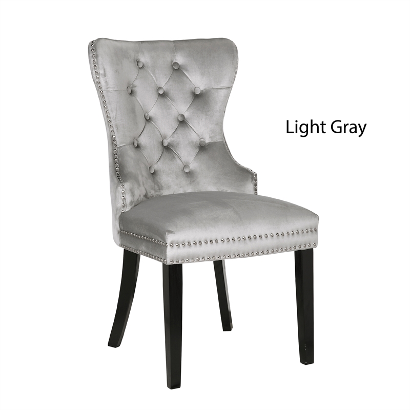 Erica 2 Piece Wood Legs Dinning Chair Finish with Velvet Fabric in Light Gray
