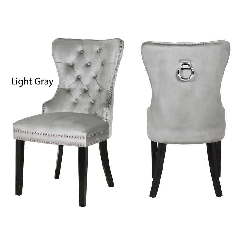 Erica 2 Piece Wood Legs Dinning Chair Finish with Velvet Fabric in Light Gray