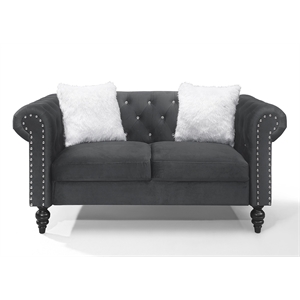 galaxy home emma tufted upholstered velvet love seat in gray