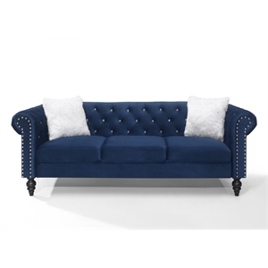 galaxy home emma tufted upholstered velvet sofa in navy blue