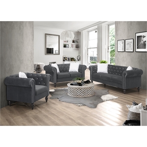 galaxy home emma 2 piece tufted upholstered velvet sofa set in gray