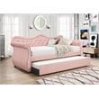 Abby Modern style Upholstered Tufted Velvet Daybed with Trundle in Gray