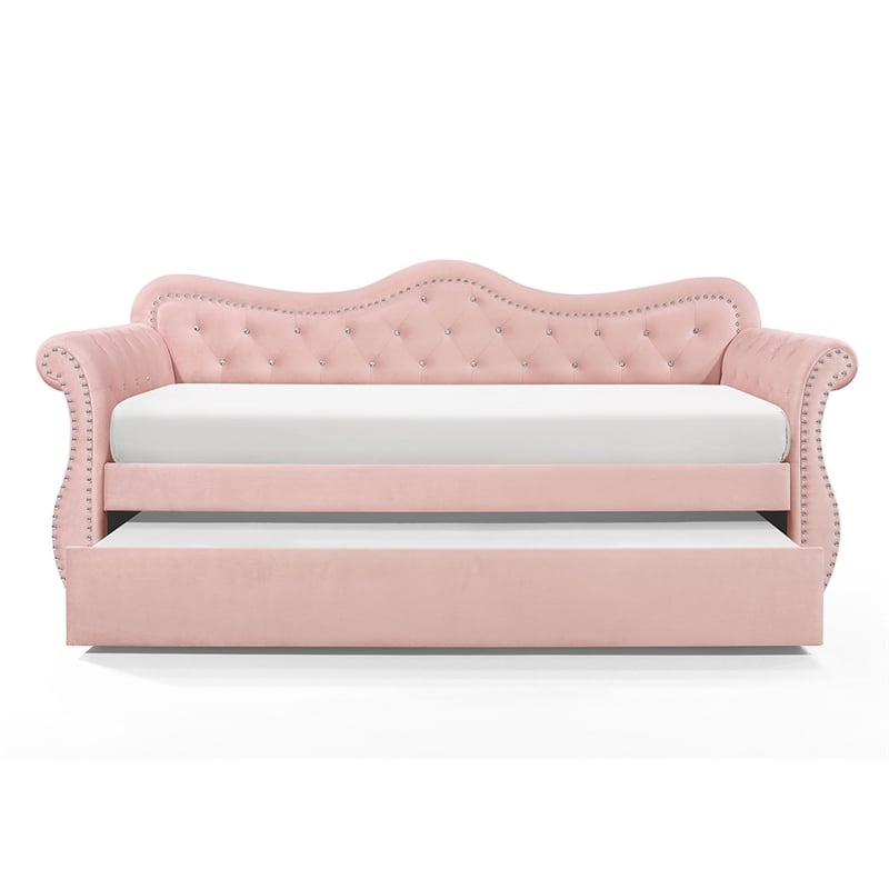 Abby Modern style Upholstered Tufted Velvet Daybed with Trundle in Gray