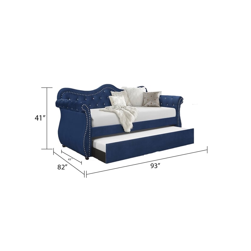 Abby Modern style Upholstered Tufted Velvet Daybed with Trundle in Blue
