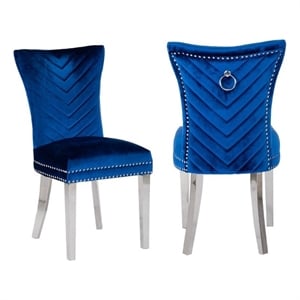 Eva 2 Piece Stainless Steel Legs Chair Finish with Velvet Fabric in Blue
