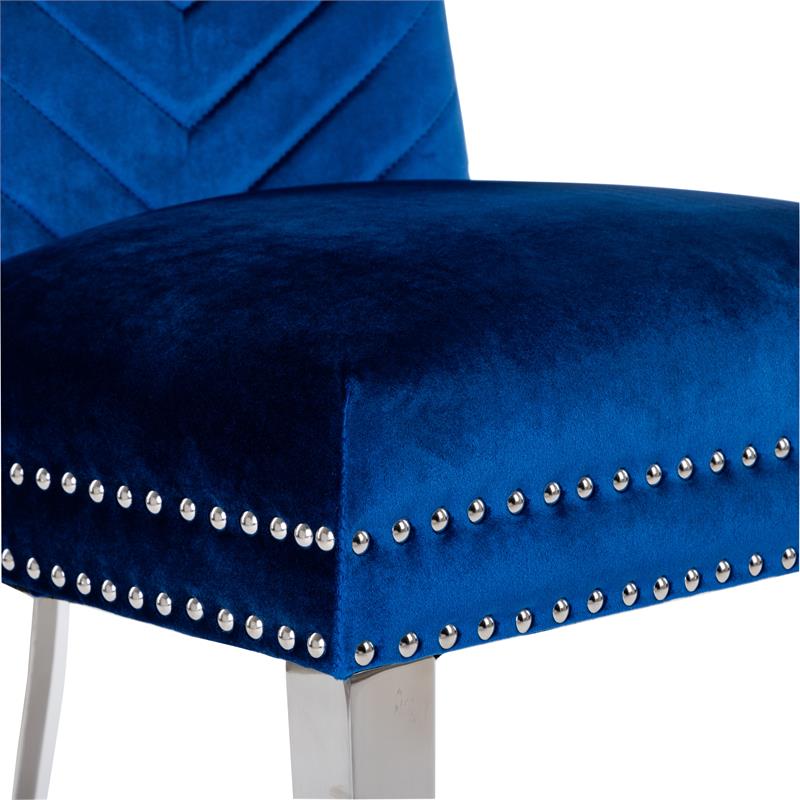 Eva 2 Piece Stainless Steel Legs Chair Finish with Velvet Fabric in Blue