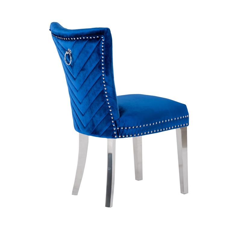 Eva 2 Piece Stainless Steel Legs Chair Finish with Velvet Fabric in Blue