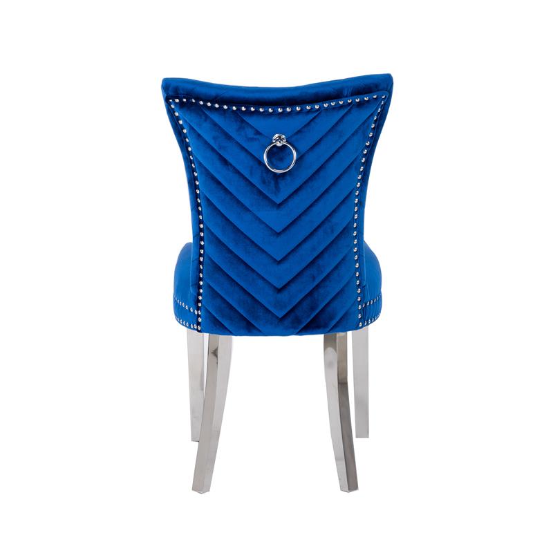 Eva 2 Piece Stainless Steel Legs Chair Finish with Velvet Fabric in Blue