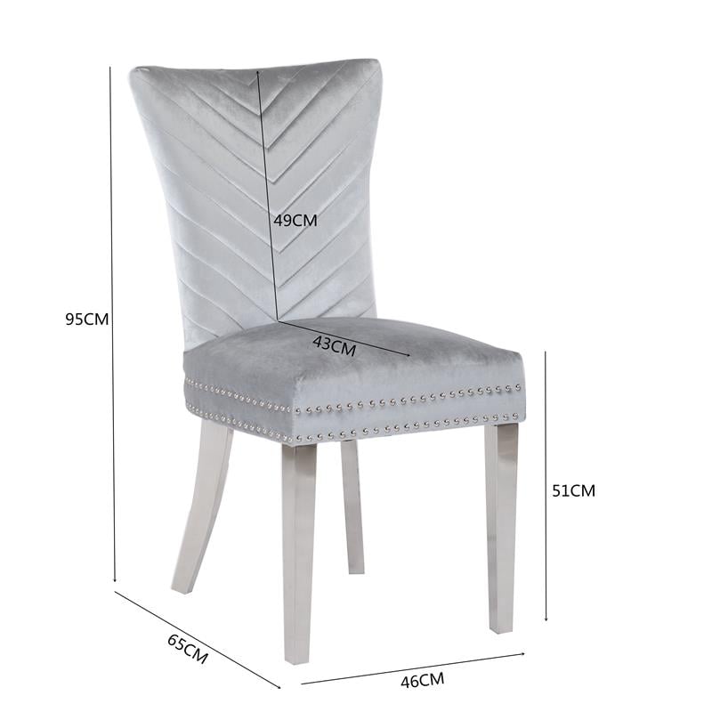 Eva 2 Piece Stainless Steel Legs Chair Finish with Velvet Fabric in Silver
