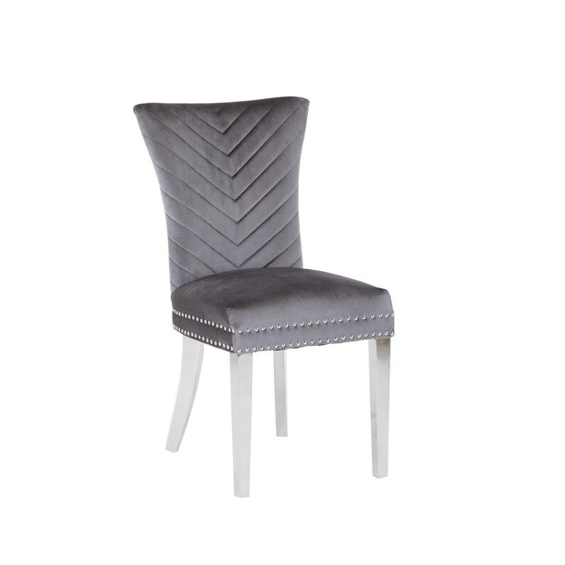 Eva 2 Piece Stainless Steel Legs Chair Finish with Velvet Fabric in Gray