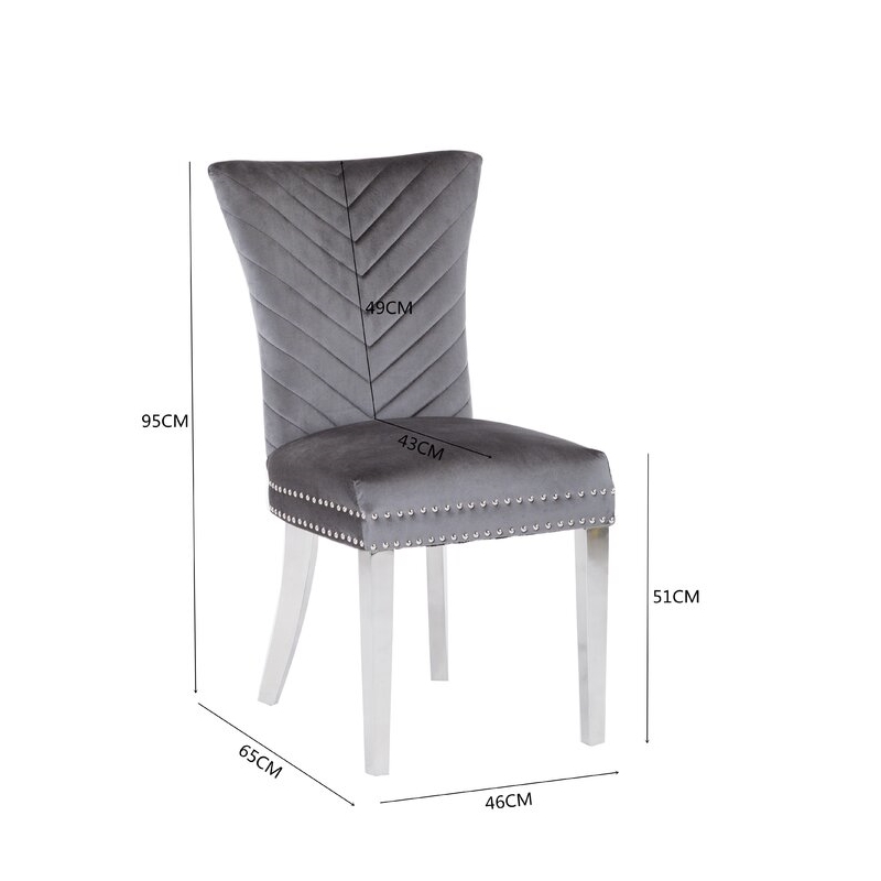 Eva 2 Piece Stainless Steel Legs Chair Finish with Velvet Fabric in Gray