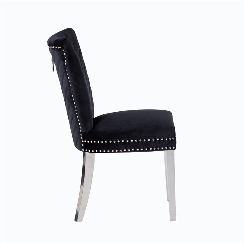 Eva 2 Piece Stainless Steel Legs Chair Finish with Velvet Fabric in Black