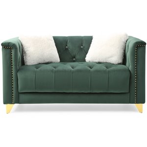 russell tufted upholstery loveseat finished in velvet fabric in green