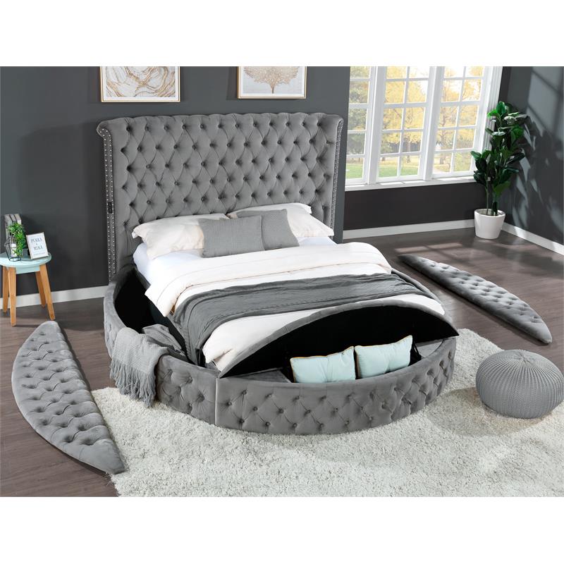 Hazel Queen Size Tufted Storage Bed made with Wood in Gray