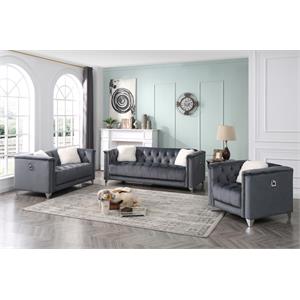 galaxy home russell velvet material living room sofa collection in gray