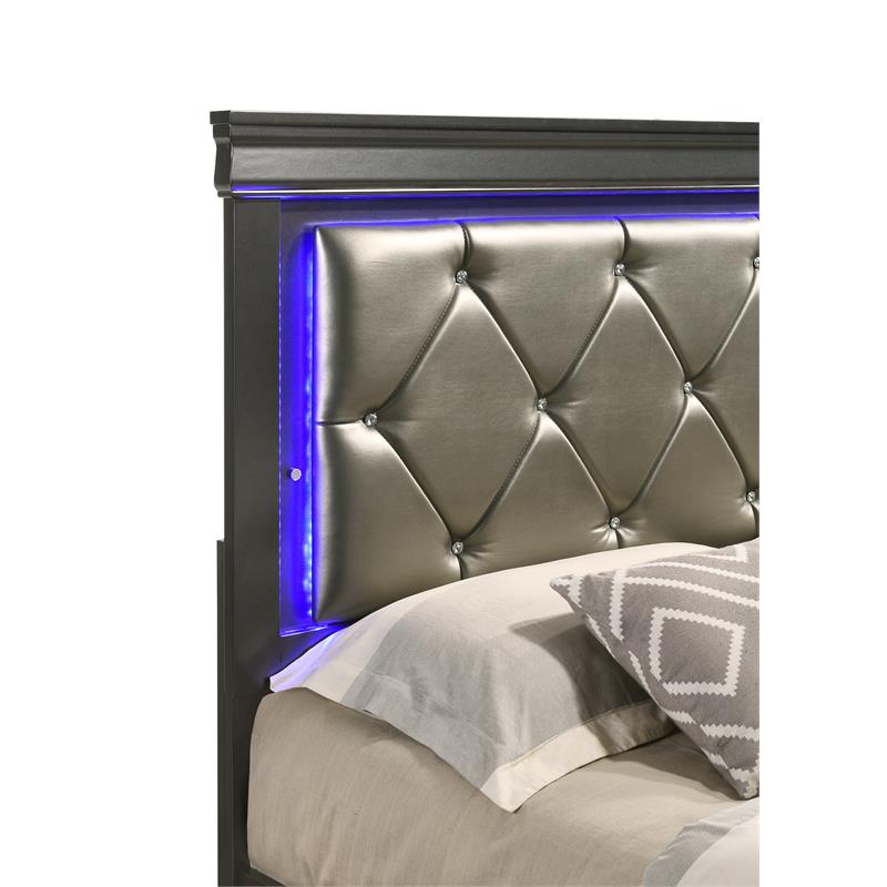 Brooklyn Modern Twin Size LED Bed made with Wood in Gray