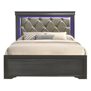 Brooklyn Modern Twin Size LED Bed made with Wood in Gray