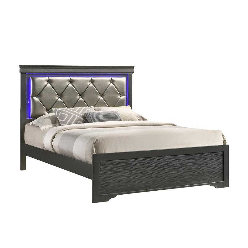 Brooklyn Modern Queen Size LED Bed made with Wood in Gray