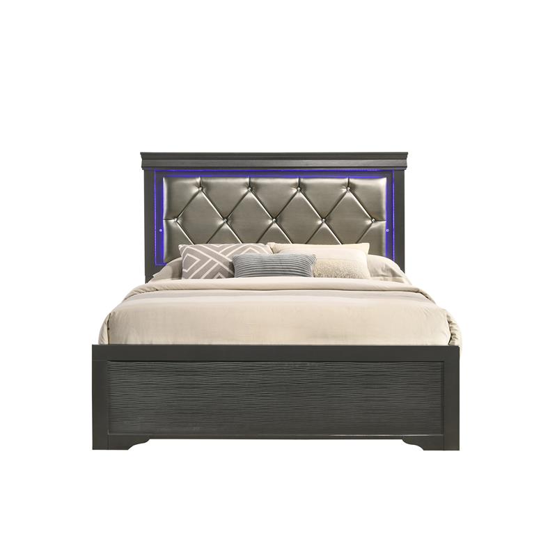 Brooklyn Modern Queen Size LED Bed made with Wood in Gray
