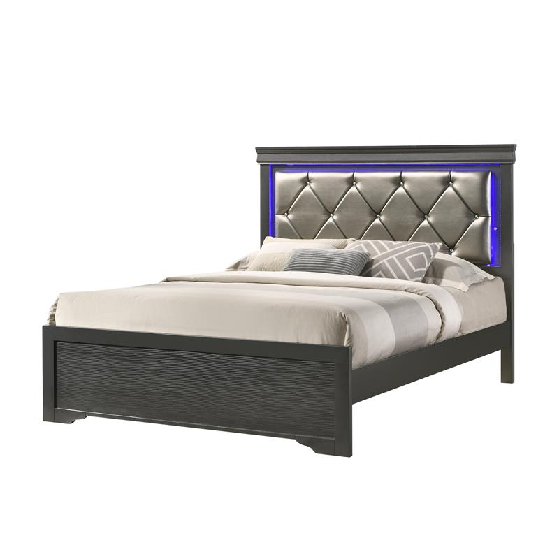 Brooklyn Modern Queen Size LED Bed made with Wood in Gray
