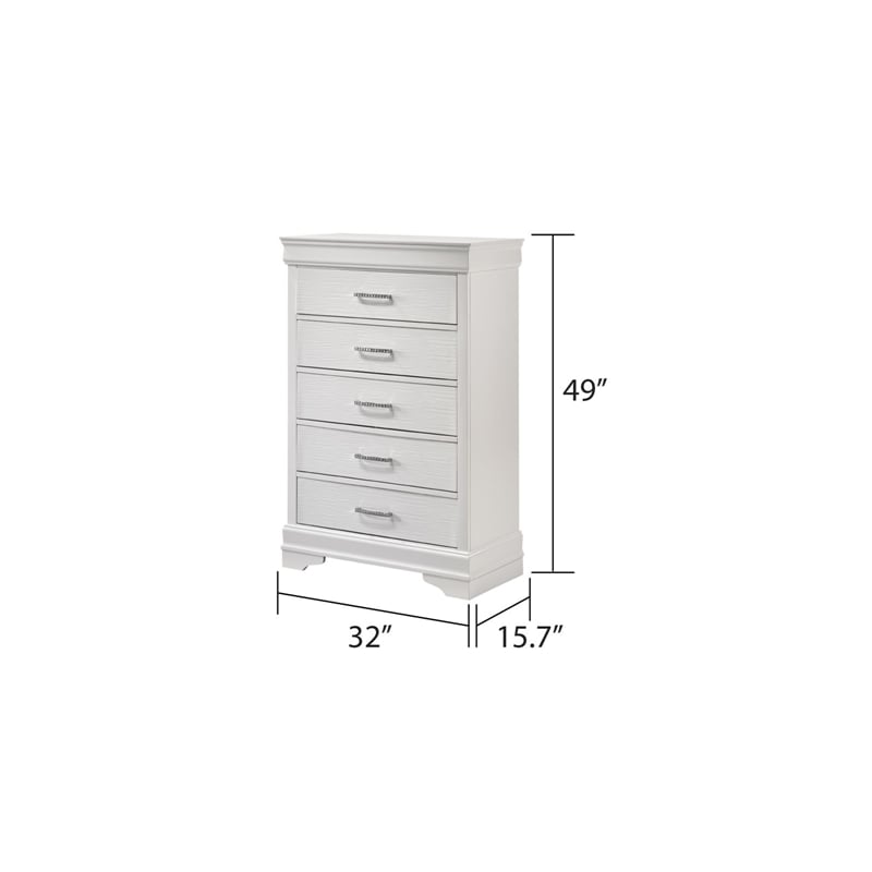 Brooklyn Modern 5 Drawers Chest made with Wood in White