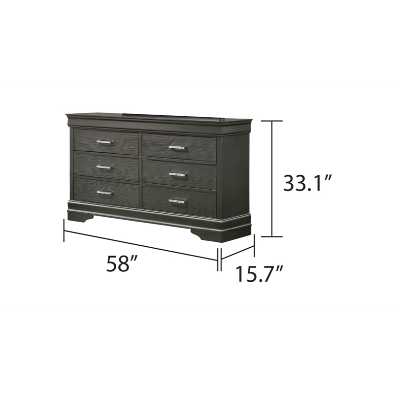 Brooklyn Modern Wood 6-Drawers Bedroom Dresser in Gray