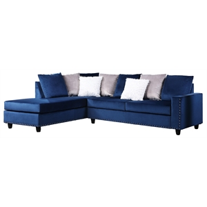 galaxy home martha solid wood velvet material sectional in navy