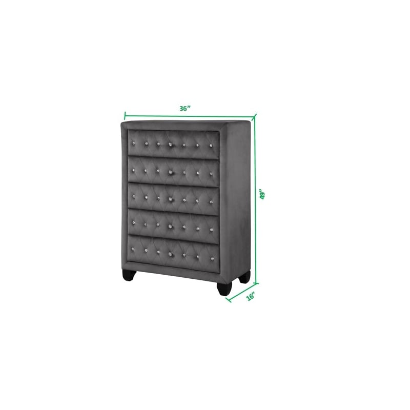 Sophia Crystal Tufted Chest finished with Wood in Gray