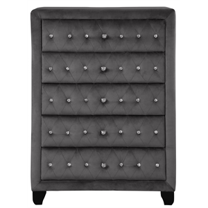 sophia crystal tufted chest finished with velvet fabric / wood in gray