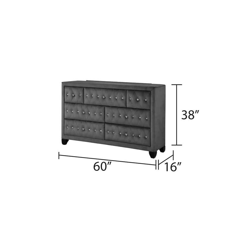 Sophia Crystal Tufted Dresser finished with Velvet Fabric / Wood in Gray